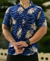 پیراهن هاوایی مدل برگ آبی سفید