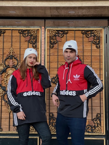 کاپشن شمعی نیم زیپ Adidas قرمز مشکی