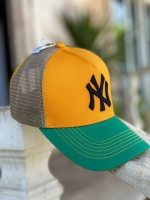 کلاه آفتابی پشت تور NY زرد سبز طوسی